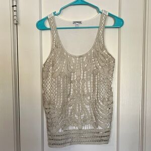 Express Beige/Gold Sparkle Crochet Tank Top